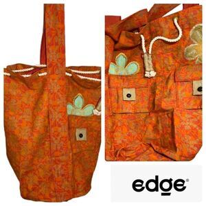 Edge‎ Orange Paisley Embroidered Flower Boho Duffle Bag
